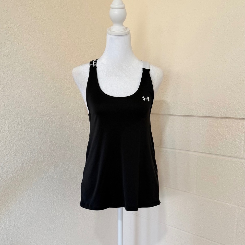 Under Armour HeatGear Tank‎ Top Womens Small Black Criss Cross Back Workout Yoga